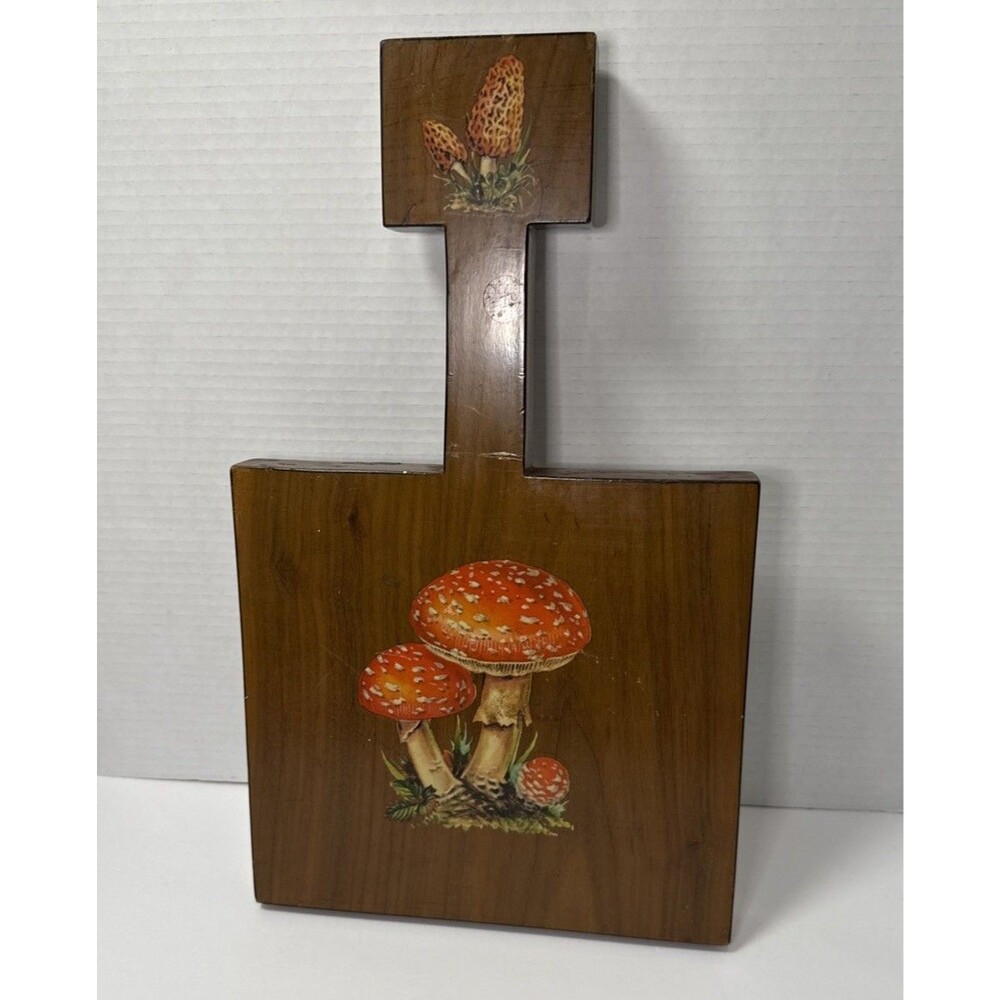 Vintage Mushroom Wooden Cutting Board Trivet Kitchen Decor Art Grannycore